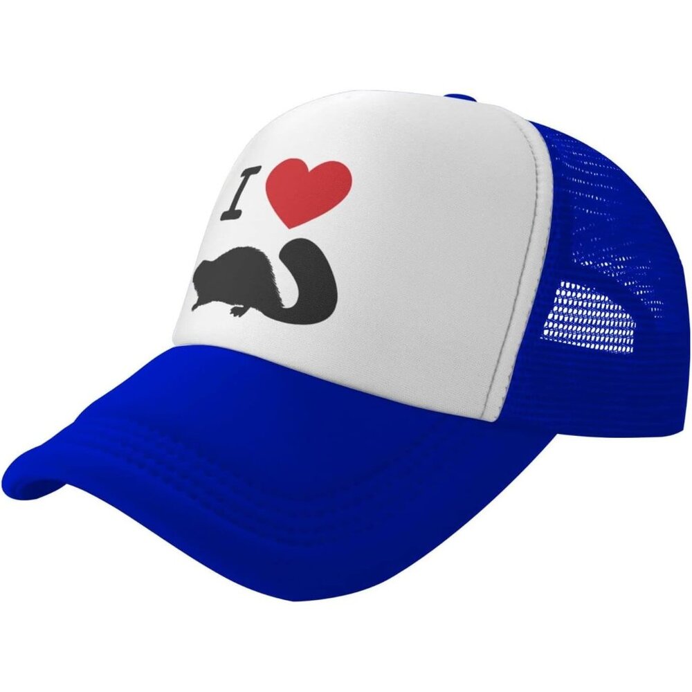 Unisex Blue Heart Beaver Love Hat Mesh Cap Adjustable Trucker Hat Baseball